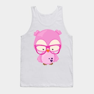 Valentine's Day Owl, Pink Owl, Glasses, Hearts Tank Top